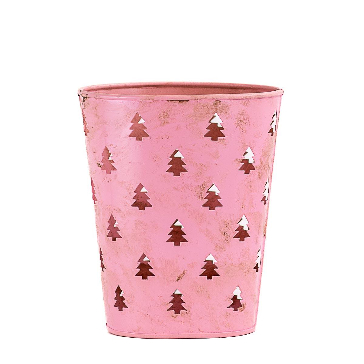 Christmas Tree Gift Tin in Pink 8"