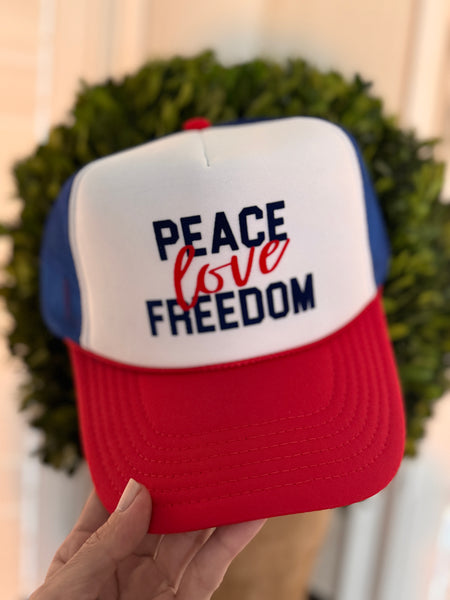 Peace Love Freedom trucker hat